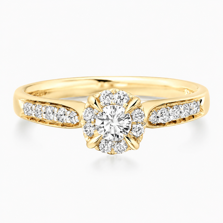 anillo de compromiso con halo - Oro y Platino