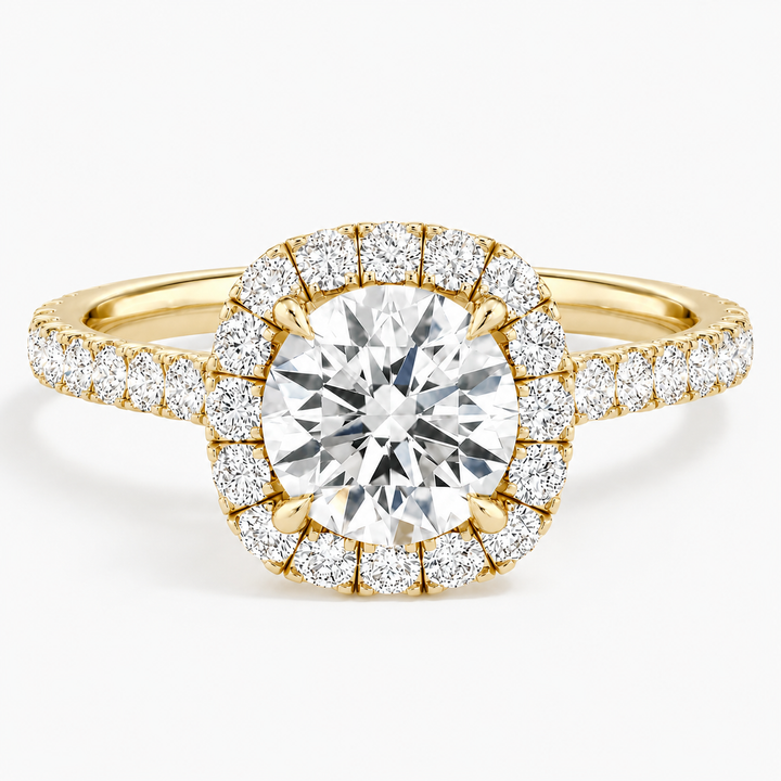 Anillo de compromiso con brillante 1 ct en halo forma Cushion - Oro y Platino