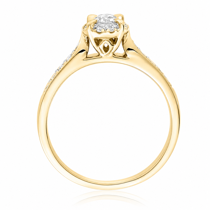 anillo de compromiso con halo - Oro y Platino