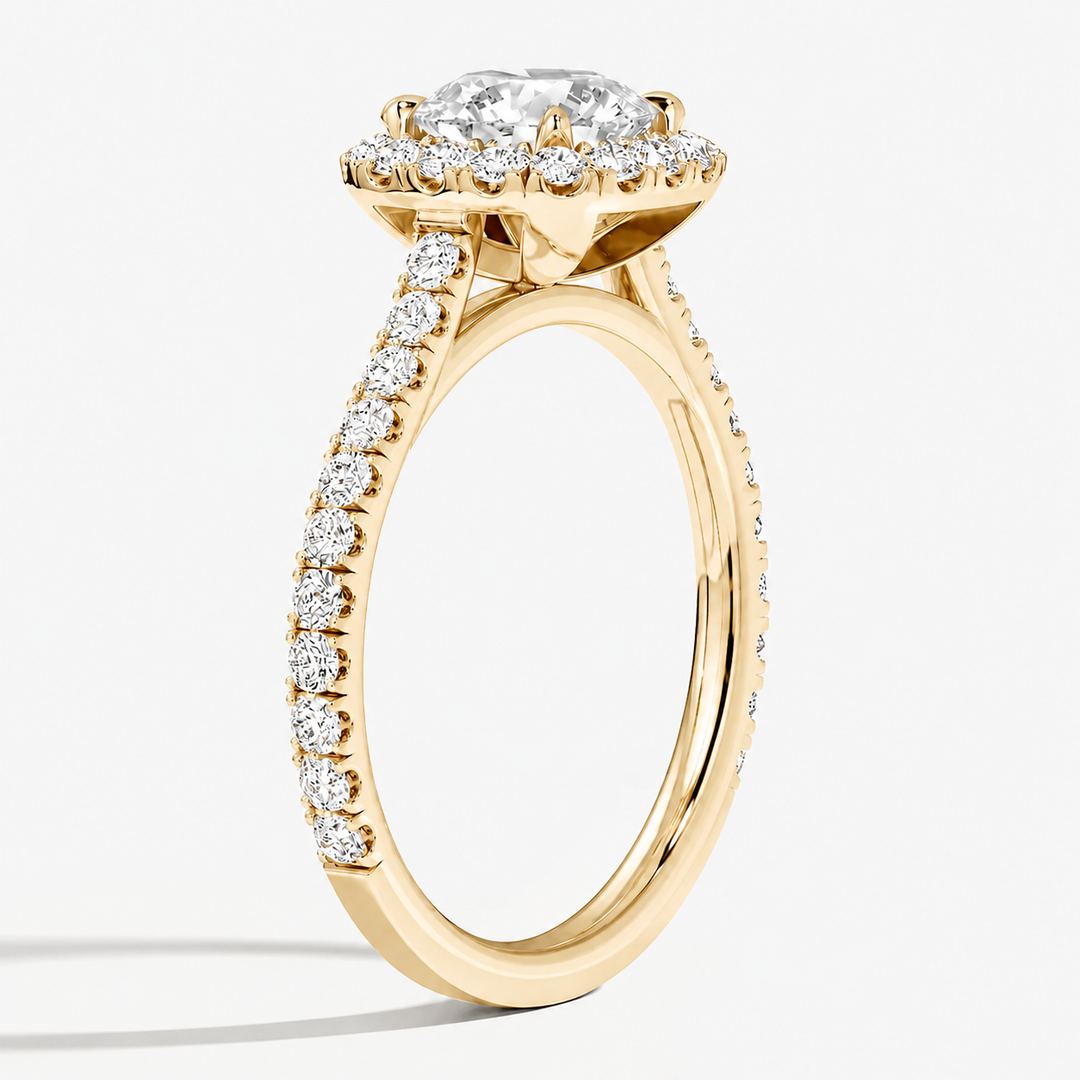 Anillo de compromiso con brillante 1 ct en halo forma Cushion - Oro y Platino