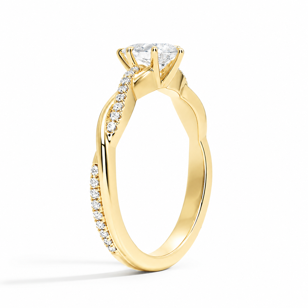 anillo de compromiso corte pera en estilo trenzado - Oro y Platino