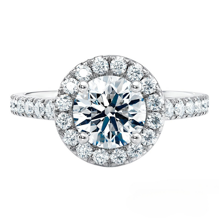 Anillo de compromiso en halo con brillante de 2ct en corte round