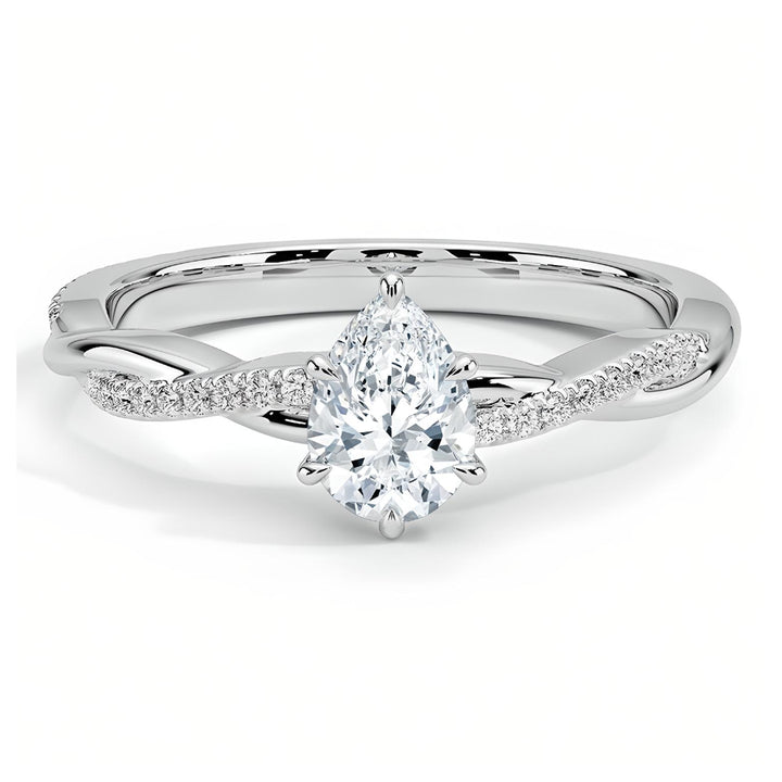 anillo de compromiso corte pera en estilo trenzado