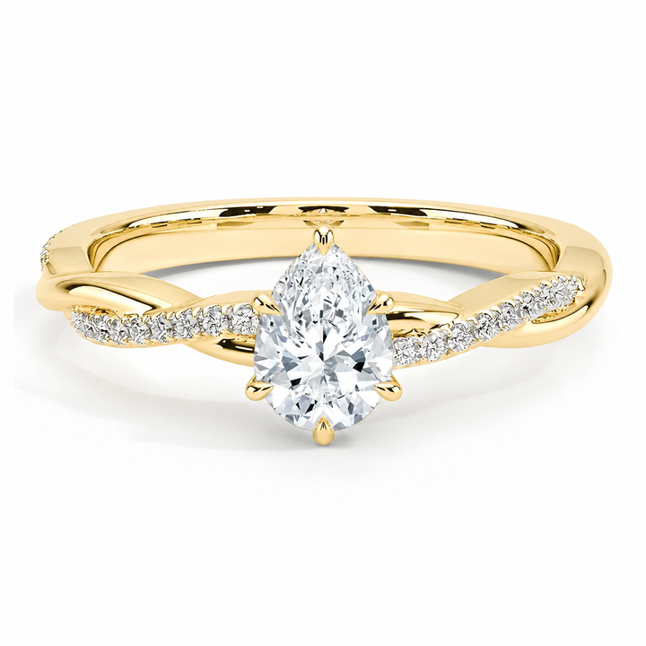 anillo de compromiso corte pera en estilo trenzado - Oro y Platino