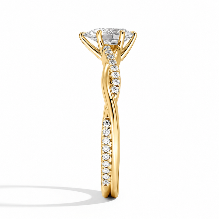 anillo de compromiso corte pera en estilo trenzado - Oro y Platino