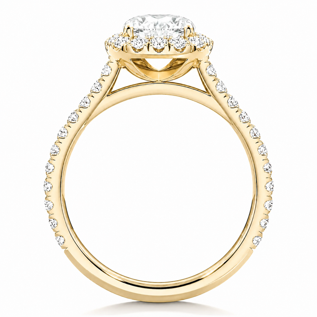 Anillo de compromiso con brillante 1 ct en halo forma Cushion - Oro y Platino