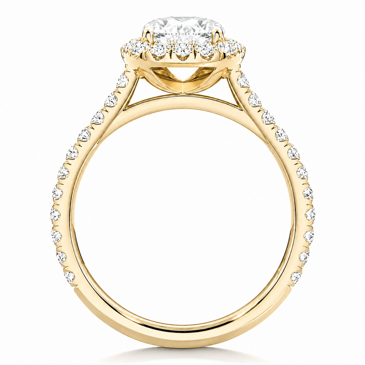 Anillo de compromiso con brillante 1 ct en halo forma Cushion - Oro y Platino