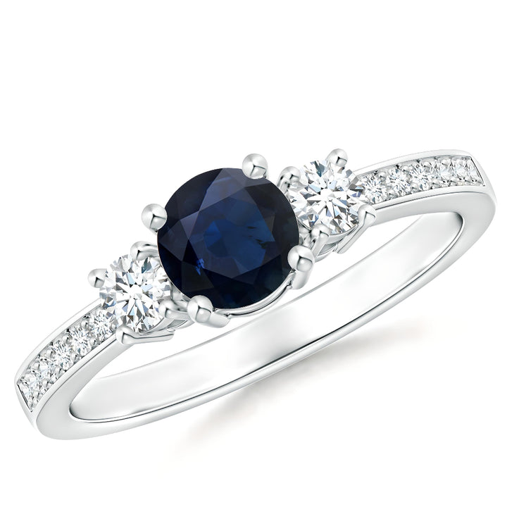 Anillo de compromiso en tricillo de moissanitas y zafiro Natural