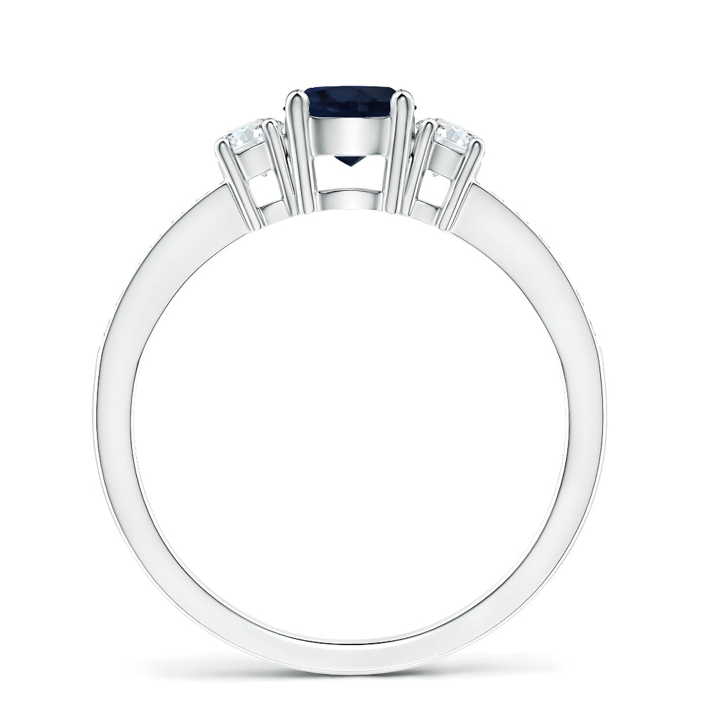 Anillo de compromiso en tricillo de moissanitas y zafiro Natural