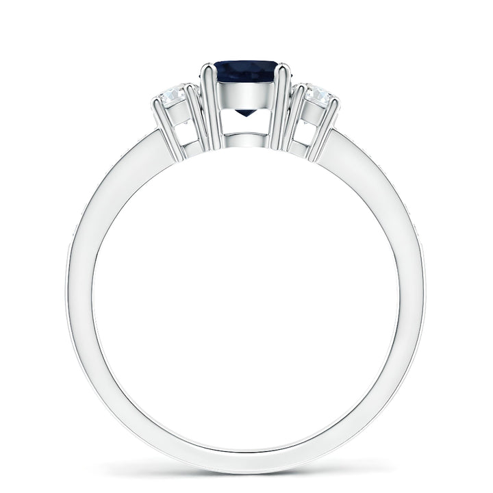 Anillo de compromiso en tricillo de moissanitas y zafiro Natural